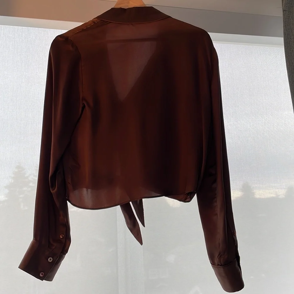Aritzia Wilfred silky button up tie front blouse - Picture 2 of 12